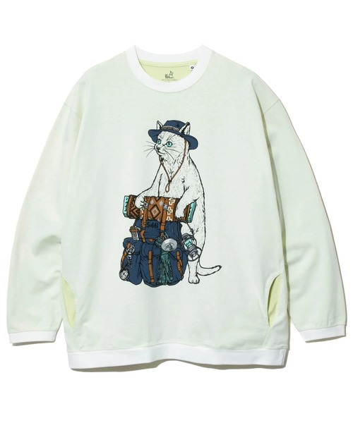 go slow caravan(ゴースローキャラバン)の「Wフェイス天竺 野営猫 ロングスリーブTEE(Tシャツ/カットソー・メンズ・ホワイト/ブラック・SMALL/X-LARGE/LARGE/MEDIUM)」の12枚目の写真