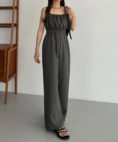 リネンライクギャザーキャミサロペットパンツ（サロペット