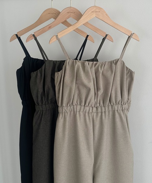 callautia（カラウティア）の「リネンライクギャザーキャミサロペットパンツ（サロペット/オーバーオール・レディース・ブラック/グレイッシュベージュ/チャコール/ダークベージュ/グレー・SMALL/MEDIUM/LARGE/X-LARGE）」の18枚目の写真