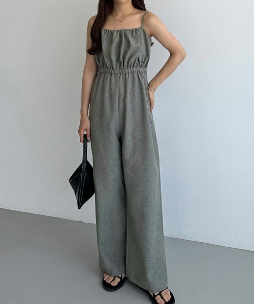 callautia（カラウティア）の「リネンライクギャザーキャミサロペットパンツ（サロペット/オーバーオール・レディース・ブラック/グレイッシュベージュ/チャコール/ダークベージュ/グレー・SMALL/MEDIUM/LARGE/X-LARGE）」の21枚目の写真