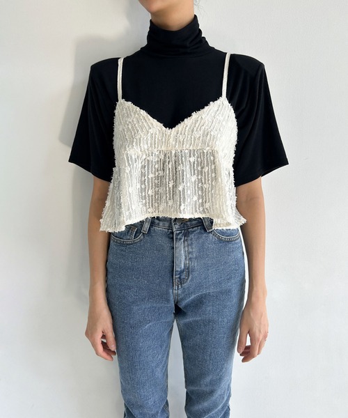 Jewelobe(ジュエローブ)の「シアーエンブロイダリーペプラムビスチェ(キャミソール・レディース・ブラック/アイボリー・FREE)」の2枚目の写真