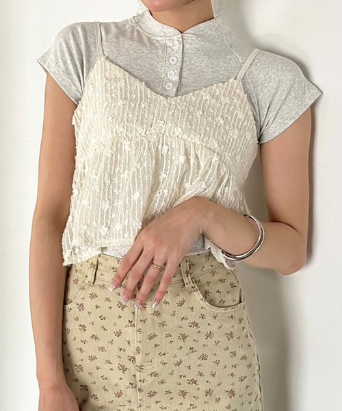 Jewelobe(ジュエローブ)の「シアーエンブロイダリーペプラムビスチェ(キャミソール・レディース・ブラック/アイボリー・FREE)」の9枚目の写真