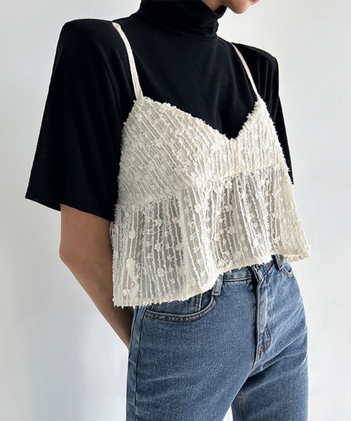 Jewelobe(ジュエローブ)の「シアーエンブロイダリーペプラムビスチェ(キャミソール・レディース・ブラック/アイボリー・FREE)」の5枚目の写真