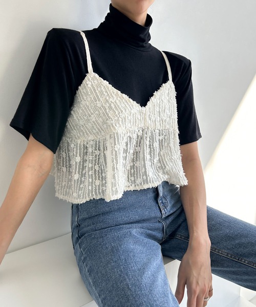 Jewelobe(ジュエローブ)の「シアーエンブロイダリーペプラムビスチェ(キャミソール・レディース・ブラック/アイボリー・FREE)」の4枚目の写真