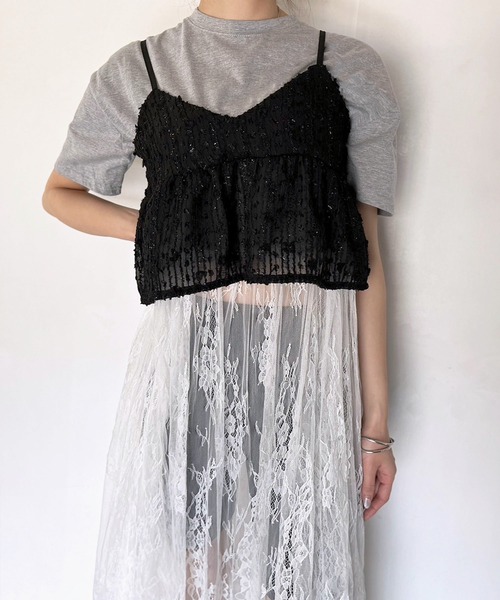 Jewelobe(ジュエローブ)の「シアーエンブロイダリーペプラムビスチェ(キャミソール・レディース・ブラック/アイボリー・FREE)」の3枚目の写真