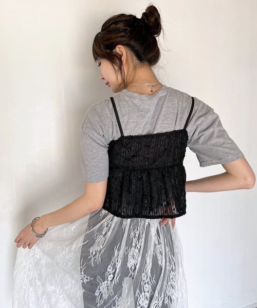 Jewelobe(ジュエローブ)の「シアーエンブロイダリーペプラムビスチェ(キャミソール・レディース・ブラック/アイボリー・FREE)」の15枚目の写真