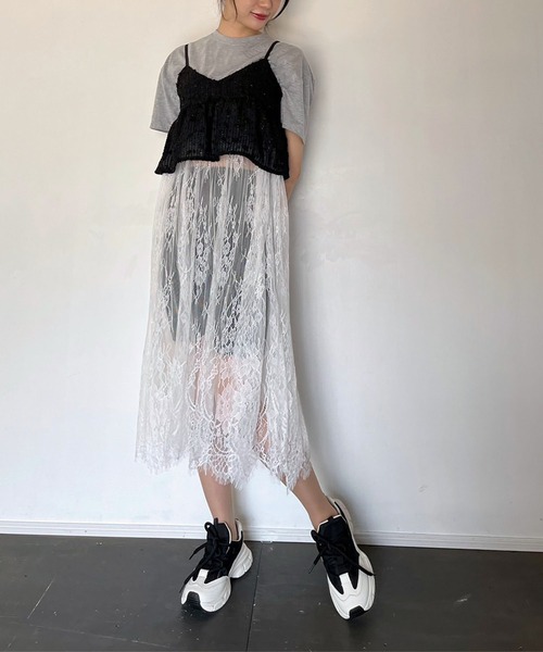 Jewelobe(ジュエローブ)の「シアーエンブロイダリーペプラムビスチェ(キャミソール・レディース・ブラック/アイボリー・FREE)」の13枚目の写真