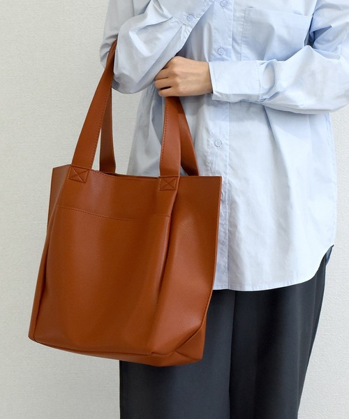 A4収納可能】マルチに使えるきれいめ合皮トートバッグ（トートバッグ