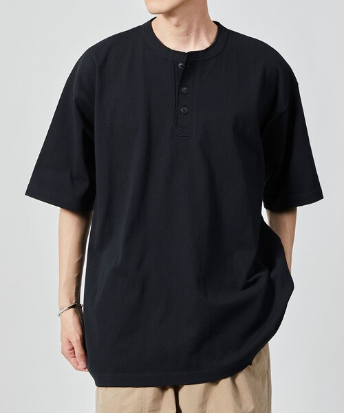 セール】ヘビーウェイト NO-SIDE SEAM ヘンリーネック Tシャツ