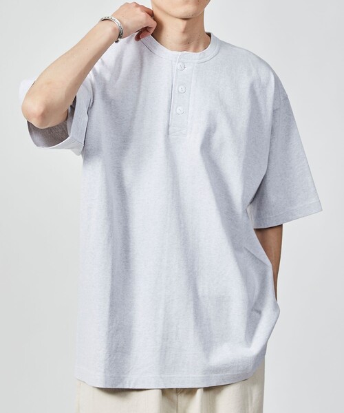 セール】ヘビーウェイト NO-SIDE SEAM ヘンリーネック Tシャツ