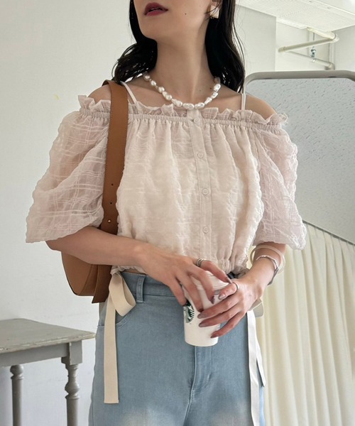 one after another NICE CLAUP(ワンアフターアナザーナイスクラップ)の「サイドリボンオフショルブラウス【WEB限定商品】(シャツ/ブラウス・レディース・ブラック/ブラック系その他/ホワイト系その他・FREE)」の8枚目の写真