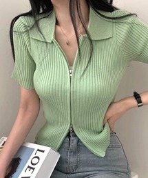 ダブルジップリブニット
