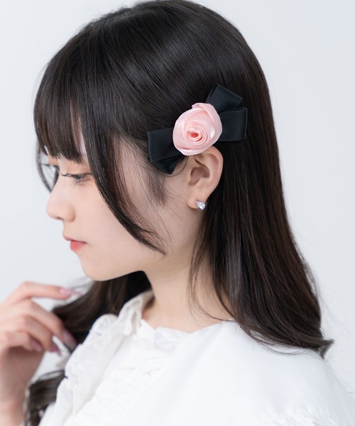 DearMyLoveRose（ディアマイラブローズ）の「選べるローズリボンクリップ（その他ヘアアクセサリー・レディース・ブラック/ベビーピンク・FREE）」の2枚目の写真