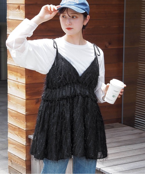 tiptop（ティップトップ）の「ラメフリンジシアーキャミ（キャミソール