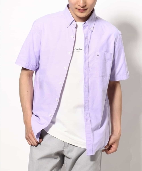 a.v.v（アーヴェヴェ）の「【接触冷感/イージーケア】エッフェル塔刺繍オックスシャツ 半袖（シャツ/ブラウス・メンズ・ライラック/ホワイト/オレンジ/ネイビー/ダークインディゴブルー・44/46/48/52/50）」の5枚目の写真