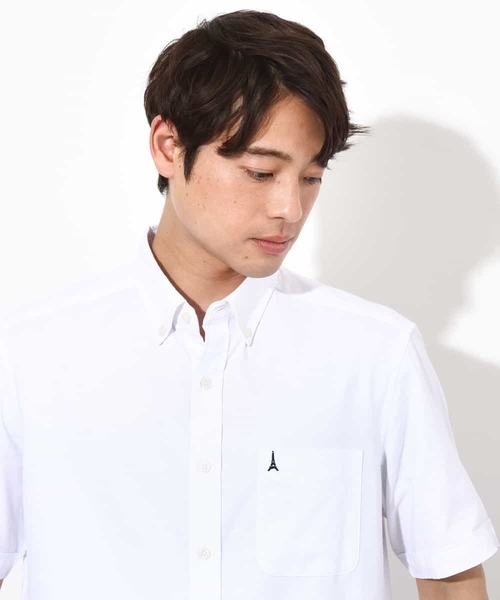 a.v.v（アーヴェヴェ）の「【接触冷感/イージーケア】エッフェル塔刺繍オックスシャツ 半袖（シャツ/ブラウス・メンズ・ライラック/ホワイト/オレンジ/ネイビー/ダークインディゴブルー・44/46/48/52/50）」の2枚目の写真