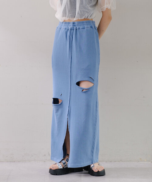 Kastane（カスタネ）の「【2サイズ展開】ダメージスウェットスカート