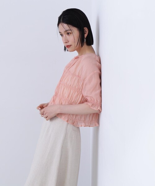 N.(N. Natural Beauty Basic)(エヌエヌナチュラルビューティーベーシック)の「◆フロントリボンシュリンクボイル半袖ブラウス(シャツ/ブラウス・レディース・オフホワイト/ピンク/ライトグリーン・MEDIUM)」の21枚目の写真