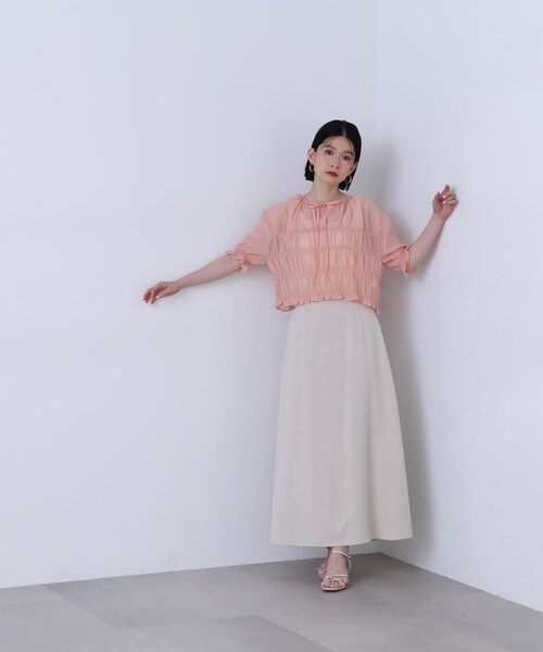 N.(N. Natural Beauty Basic)(エヌエヌナチュラルビューティーベーシック)の「◆フロントリボンシュリンクボイル半袖ブラウス(シャツ/ブラウス・レディース・オフホワイト/ピンク/ライトグリーン・MEDIUM)」の20枚目の写真