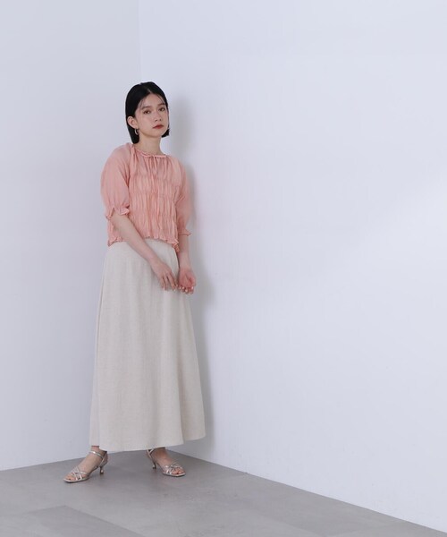 N.(N. Natural Beauty Basic)(エヌエヌナチュラルビューティーベーシック)の「◆フロントリボンシュリンクボイル半袖ブラウス(シャツ/ブラウス・レディース・オフホワイト/ピンク/ライトグリーン・MEDIUM)」の19枚目の写真