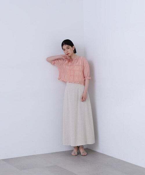 N.(N. Natural Beauty Basic)(エヌエヌナチュラルビューティーベーシック)の「◆フロントリボンシュリンクボイル半袖ブラウス(シャツ/ブラウス・レディース・オフホワイト/ピンク/ライトグリーン・MEDIUM)」の18枚目の写真