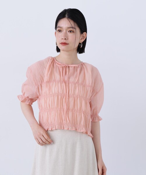 N.(N. Natural Beauty Basic)(エヌエヌナチュラルビューティーベーシック)の「◆フロントリボンシュリンクボイル半袖ブラウス(シャツ/ブラウス・レディース・オフホワイト/ピンク/ライトグリーン・MEDIUM)」の17枚目の写真