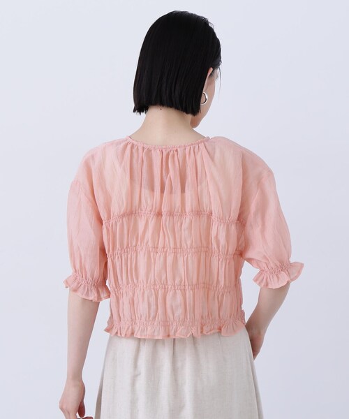 N.(N. Natural Beauty Basic)(エヌエヌナチュラルビューティーベーシック)の「◆フロントリボンシュリンクボイル半袖ブラウス(シャツ/ブラウス・レディース・オフホワイト/ピンク/ライトグリーン・MEDIUM)」の15枚目の写真