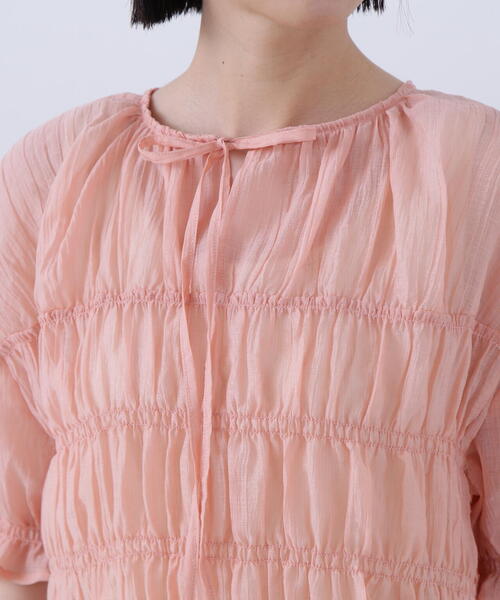 N.(N. Natural Beauty Basic)(エヌエヌナチュラルビューティーベーシック)の「◆フロントリボンシュリンクボイル半袖ブラウス(シャツ/ブラウス・レディース・オフホワイト/ピンク/ライトグリーン・MEDIUM)」の14枚目の写真