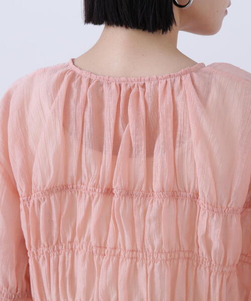 N.(N. Natural Beauty Basic)(エヌエヌナチュラルビューティーベーシック)の「◆フロントリボンシュリンクボイル半袖ブラウス(シャツ/ブラウス・レディース・オフホワイト/ピンク/ライトグリーン・MEDIUM)」の13枚目の写真