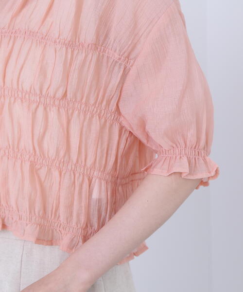 N.(N. Natural Beauty Basic)(エヌエヌナチュラルビューティーベーシック)の「◆フロントリボンシュリンクボイル半袖ブラウス(シャツ/ブラウス・レディース・オフホワイト/ピンク/ライトグリーン・MEDIUM)」の12枚目の写真