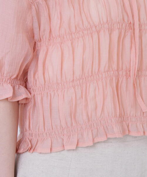 N.(N. Natural Beauty Basic)(エヌエヌナチュラルビューティーベーシック)の「◆フロントリボンシュリンクボイル半袖ブラウス(シャツ/ブラウス・レディース・オフホワイト/ピンク/ライトグリーン・MEDIUM)」の11枚目の写真