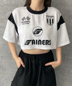 クロップドフックデザインTシャツ（Tシャツ/カットソー）｜KsG