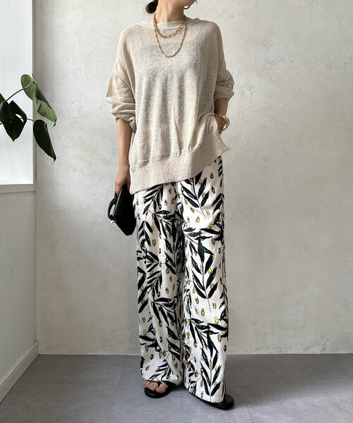 DouDou（ドゥドゥ）の「【WEB限定】ボタニカルプリントイージーパンツ（その他パンツ・レディース・キャメル/オフホワイト・FREE）」の4枚目の写真