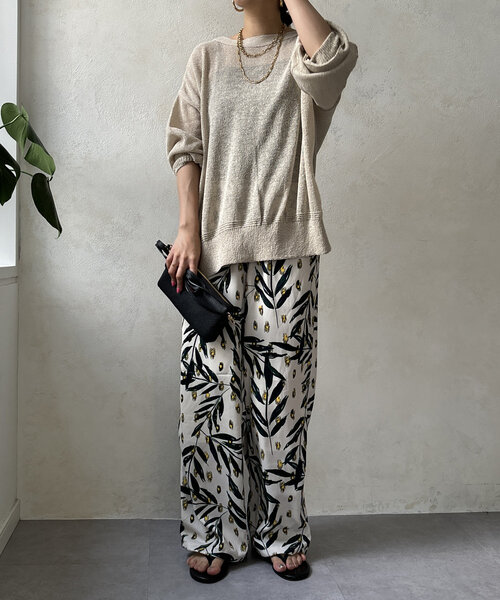 DouDou（ドゥドゥ）の「【WEB限定】ボタニカルプリントイージーパンツ（その他パンツ・レディース・キャメル/オフホワイト・FREE）」の5枚目の写真