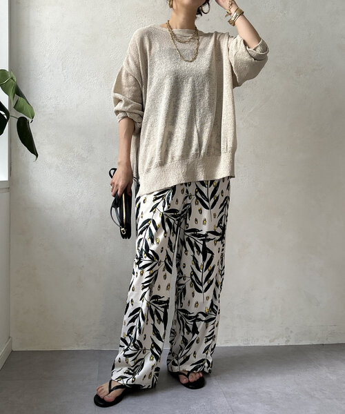 DouDou（ドゥドゥ）の「【WEB限定】ボタニカルプリントイージーパンツ（その他パンツ・レディース・キャメル/オフホワイト・FREE）」の6枚目の写真