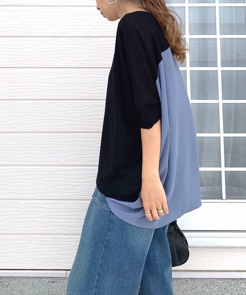 Q（キュー）の「フハクドッキングドルマンニット（ニット/セーター・レディース・ベージュ/ブラック・MEDIUM）」の2枚目の写真