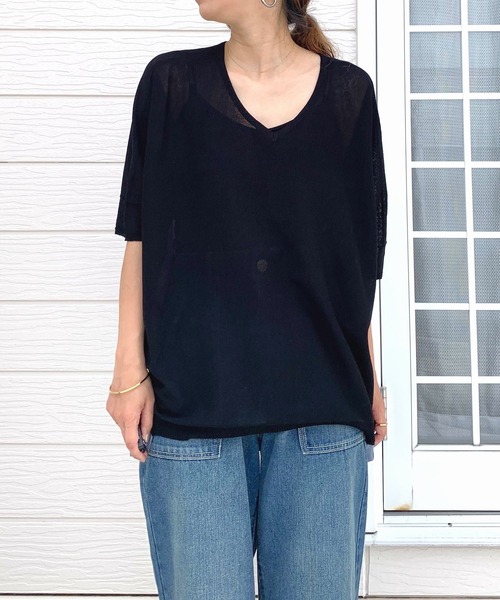 Q（キュー）の「フハクドッキングドルマンニット（ニット/セーター・レディース・ベージュ/ブラック・MEDIUM）」の14枚目の写真