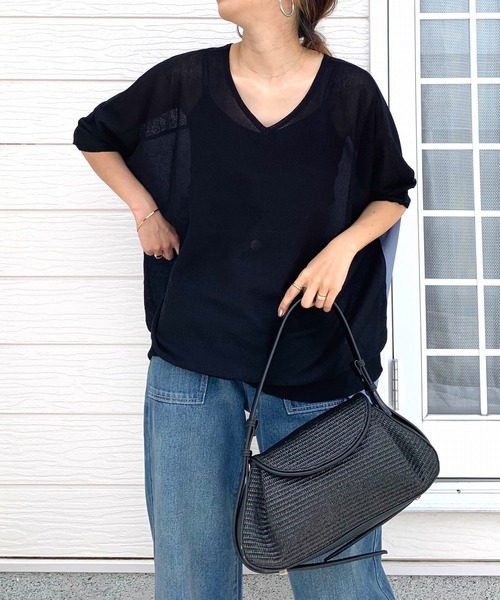 Q（キュー）の「フハクドッキングドルマンニット（ニット/セーター・レディース・ベージュ/ブラック・MEDIUM）」の9枚目の写真