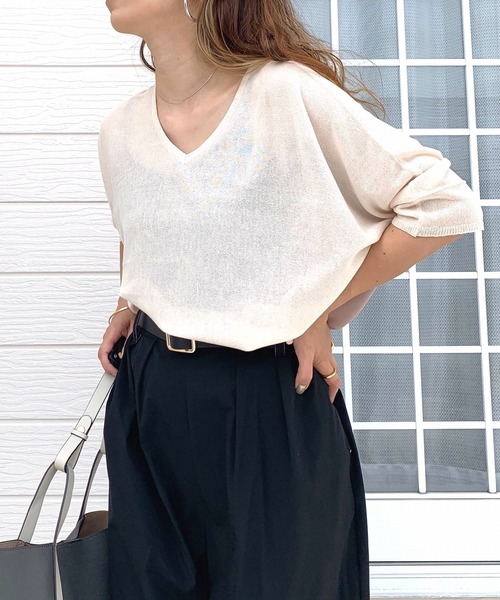 Q（キュー）の「フハクドッキングドルマンニット（ニット/セーター・レディース・ベージュ/ブラック・MEDIUM）」の6枚目の写真