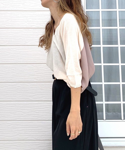 Q（キュー）の「フハクドッキングドルマンニット（ニット/セーター・レディース・ベージュ/ブラック・MEDIUM）」の4枚目の写真