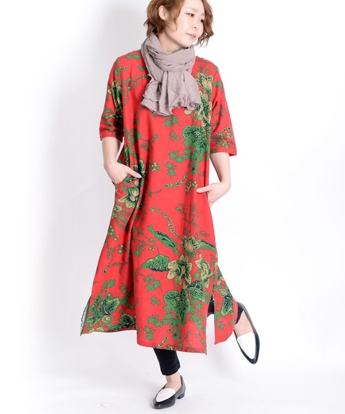 MARAI(マーライ)の「総柄 花柄 Aラインワンピース マキシワンピース 綿麻 ロング丈(ワンピース・レディース・D/E/F/A/H/J/B/G/I/K/M/N/C/L・FREE)」の3枚目の写真
