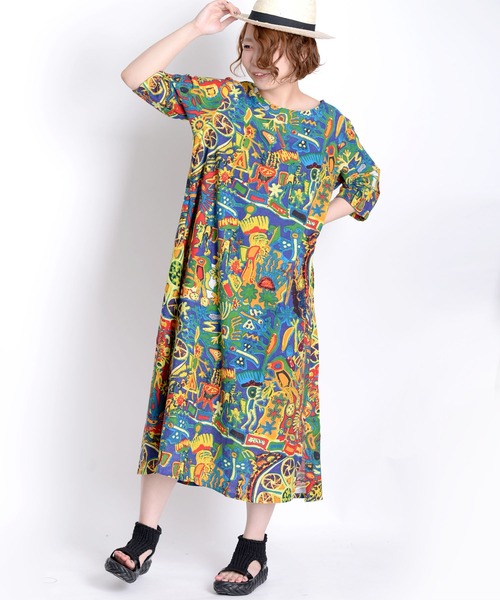 MARAI(マーライ)の「総柄 花柄 Aラインワンピース マキシワンピース 綿麻 ロング丈(ワンピース・レディース・D/E/F/A/H/J/B/G/I/K/M/N/C/L・FREE)」の1枚目の写真