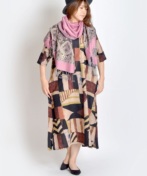 MARAI(マーライ)の「総柄 花柄 Aラインワンピース マキシワンピース 綿麻 ロング丈(ワンピース・レディース・D/E/F/A/H/J/B/G/I/K/M/N/C/L・FREE)」の5枚目の写真