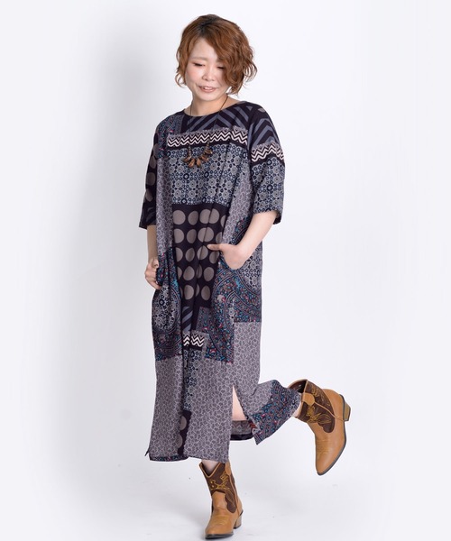 MARAI(マーライ)の「総柄 花柄 Aラインワンピース マキシワンピース 綿麻 ロング丈(ワンピース・レディース・D/E/F/A/H/J/B/G/I/K/M/N/C/L・FREE)」の6枚目の写真