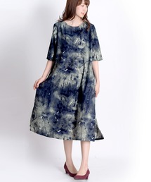 総柄 花柄 Aラインワンピース マキシワンピース 綿麻 ロング丈