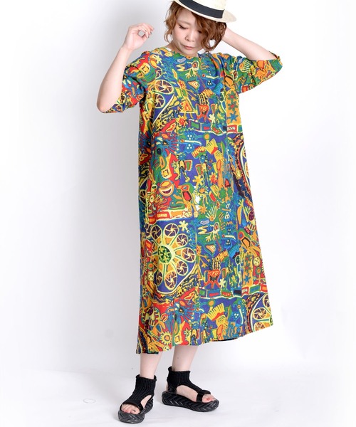 MARAI(マーライ)の「総柄 花柄 Aラインワンピース マキシワンピース 綿麻 ロング丈(ワンピース・レディース・D/E/F/A/H/J/B/G/I/K/M/N/C/L・FREE)」の21枚目の写真