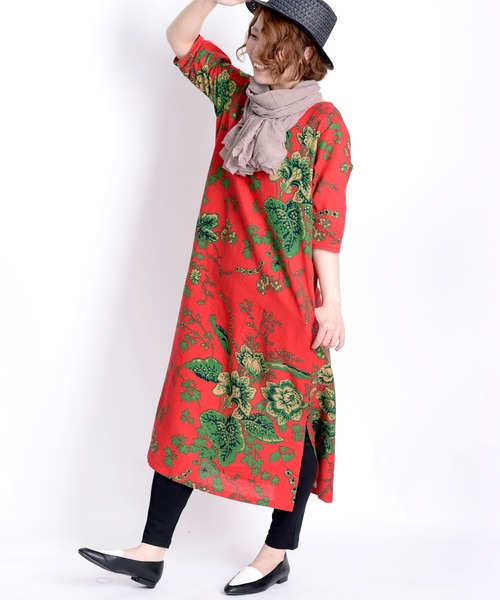 MARAI(マーライ)の「総柄 花柄 Aラインワンピース マキシワンピース 綿麻 ロング丈(ワンピース・レディース・D/E/F/A/H/J/B/G/I/K/M/N/C/L・FREE)」の17枚目の写真