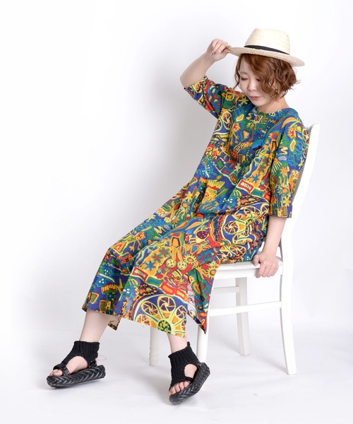 MARAI(マーライ)の「総柄 花柄 Aラインワンピース マキシワンピース 綿麻 ロング丈(ワンピース・レディース・D/E/F/A/H/J/B/G/I/K/M/N/C/L・FREE)」の22枚目の写真