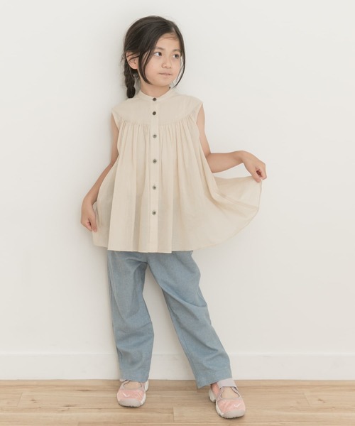 URBAN RESEARCH DOORS（アーバンリサーチドアーズ）の「『親子リンク』コットンボイルフレンチブラウス(KIDS)（シャツ/ブラウス・キッズ・グリーン/ライトベージュ・120/105/135）」の5枚目の写真