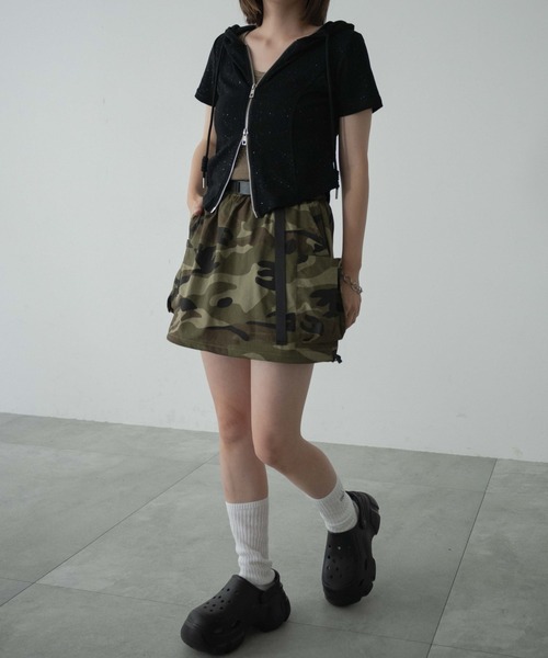 dispark（ディスパーク）の「DISPARK/カモフラサイドドローコードミニスカート（スカート・レディース・カーキ・FREE）」の6枚目の写真